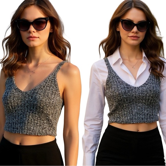 J.O.A. Wool Blend Ribbed Knit Grey Crop Top Sweater | Size Medium M - Picture 15 of 16